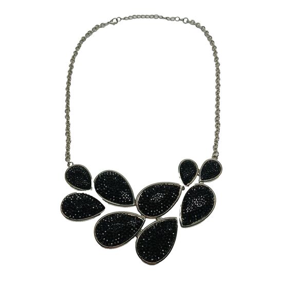 Black Teardrop Cluster Chunky Bib Necklace Pendant Gothic Statement Jewelry - Picture 1 of 8